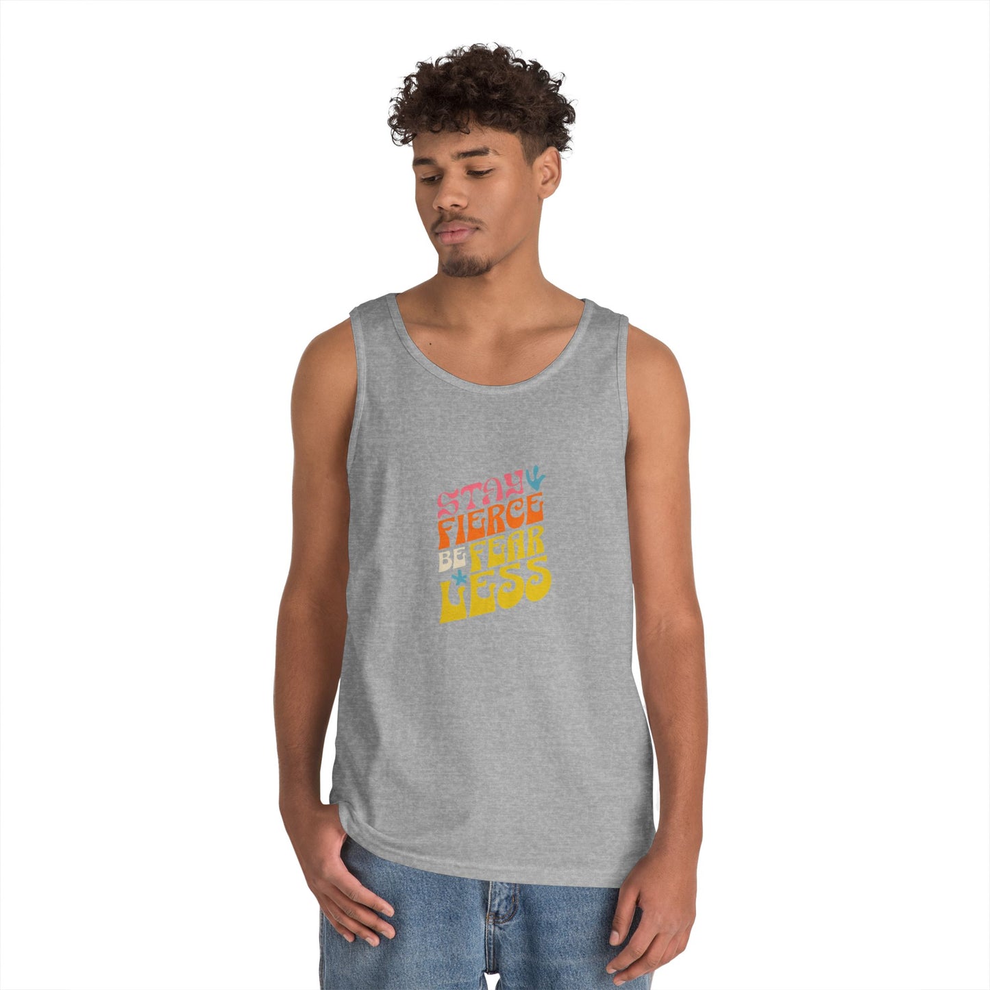 Stay Fierce Unisex Heavy Cotton Tank Top | Motivational Workout Shirt, Summer Wear, Inspirational Gift, Casual Everyday Top, Fitness Apparel