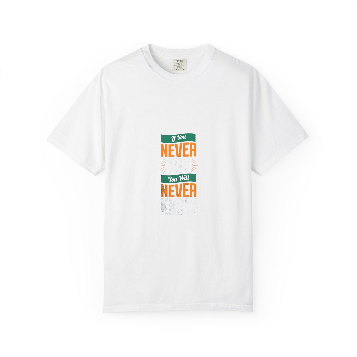 T-Shirt — Vintage-Inspired 'Never' Graphic Tee (Green & Orange)