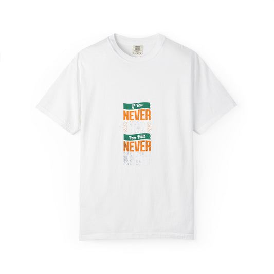 T-Shirt — Vintage-Inspired 'Never' Graphic Tee (Green & Orange)
