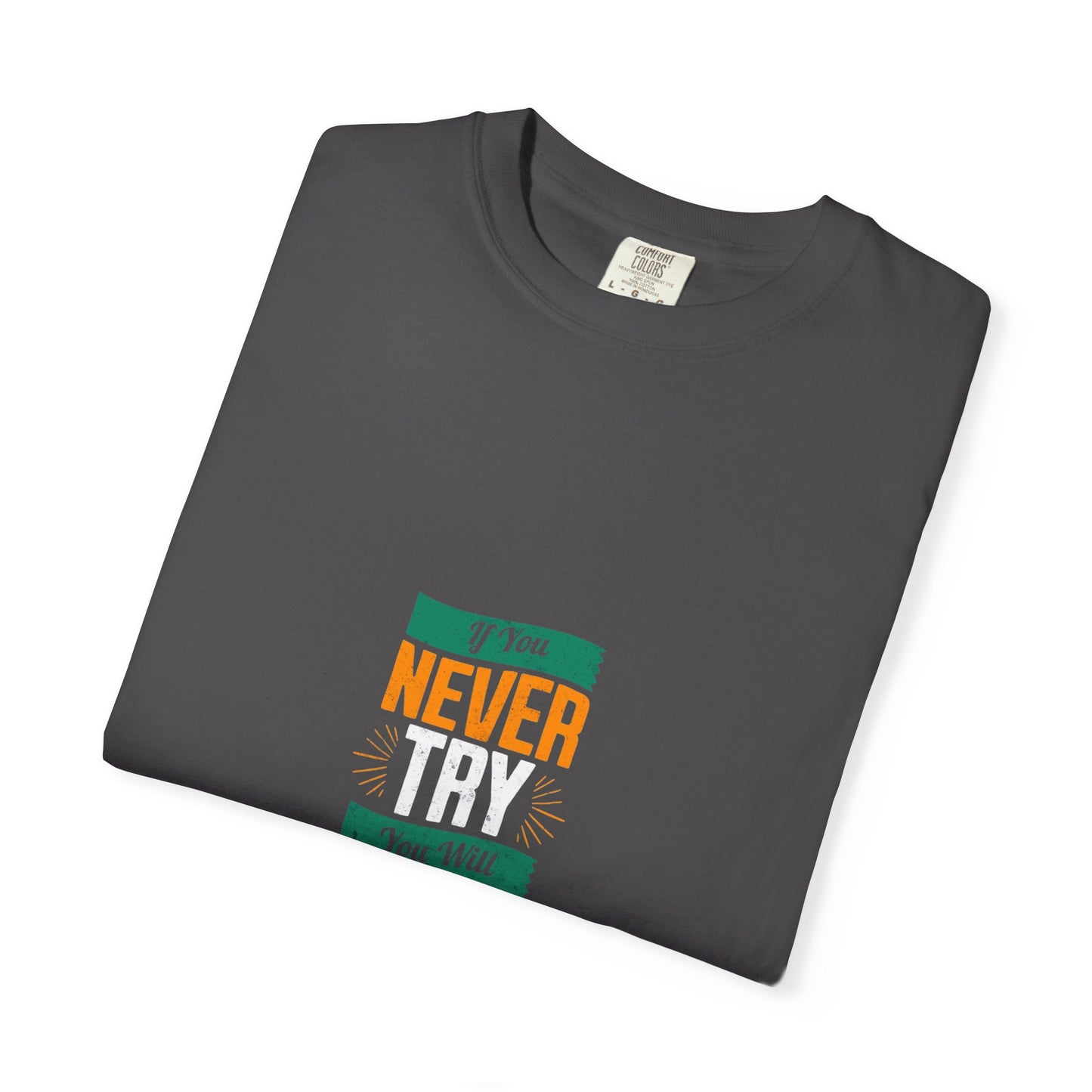 T-Shirt — Vintage-Inspired 'Never' Graphic Tee (Green & Orange)