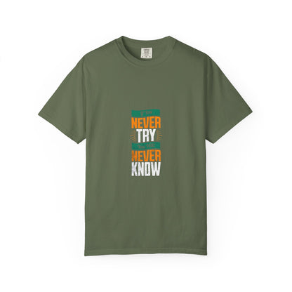 T-Shirt — Vintage-Inspired 'Never' Graphic Tee (Green & Orange)
