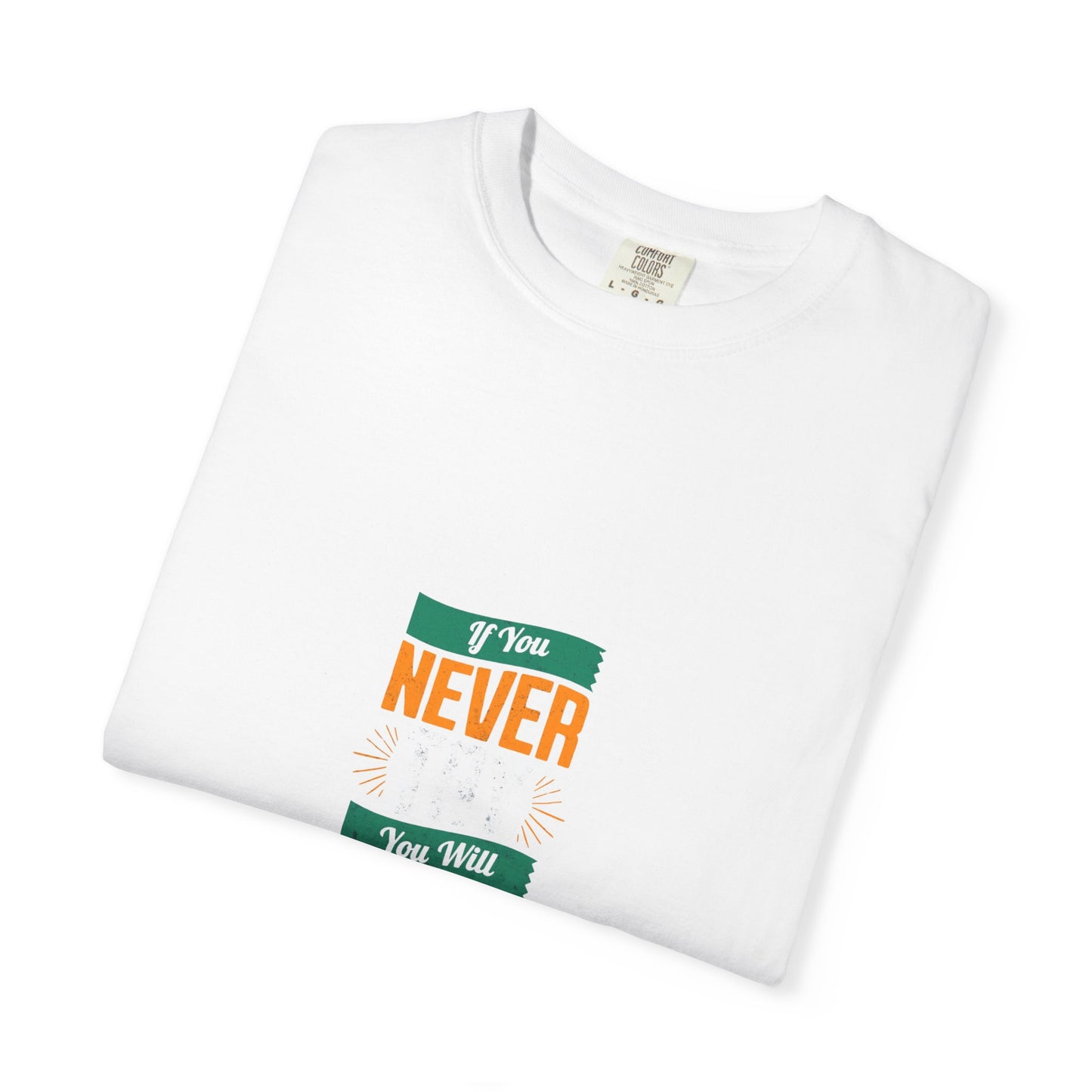 T-Shirt — Vintage-Inspired 'Never' Graphic Tee (Green & Orange)