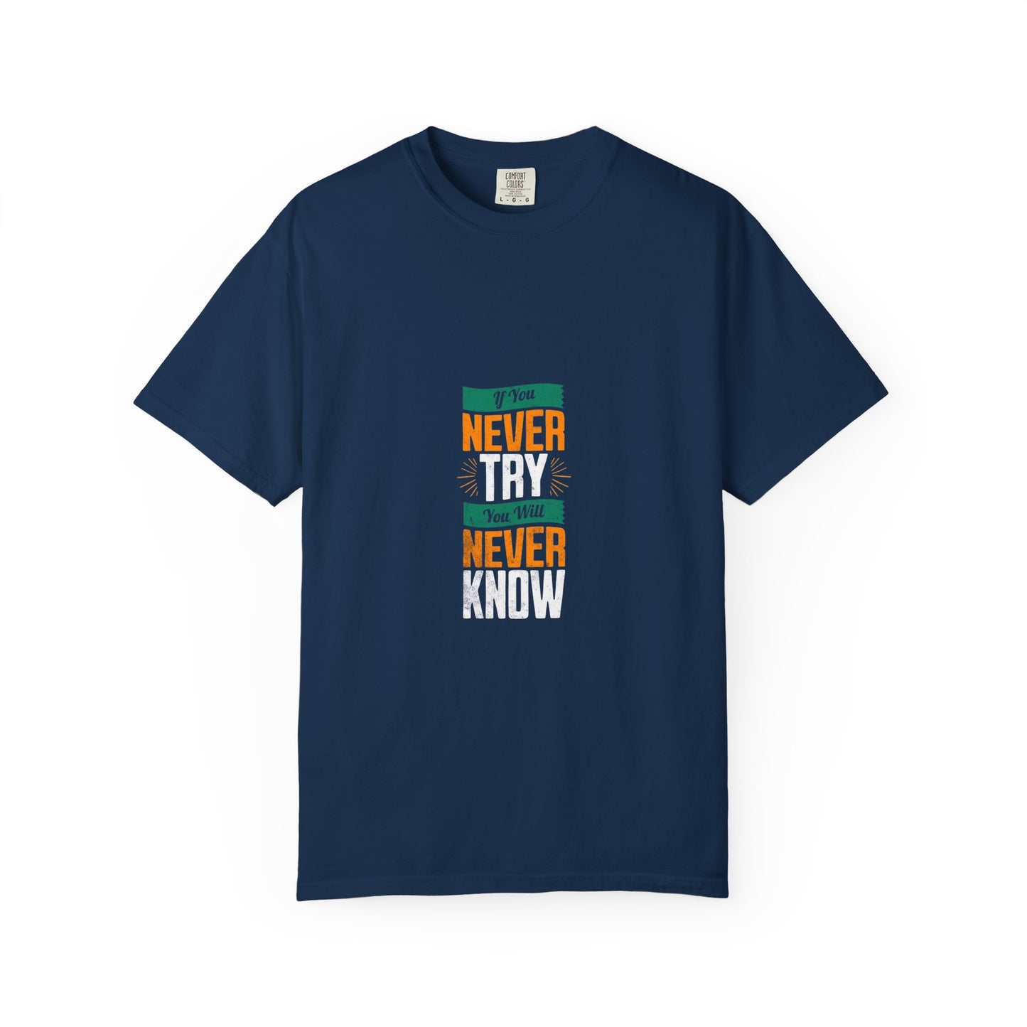 T-Shirt — Vintage-Inspired 'Never' Graphic Tee (Green & Orange)