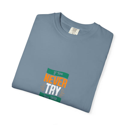 T-Shirt — Vintage-Inspired 'Never' Graphic Tee (Green & Orange)