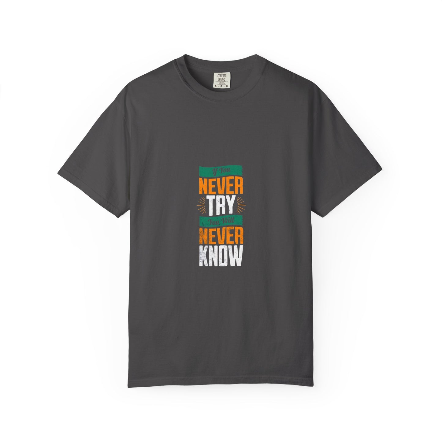 T-Shirt — Vintage-Inspired 'Never' Graphic Tee (Green & Orange)