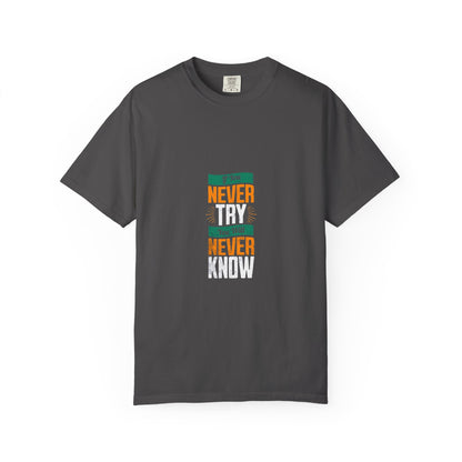 T-Shirt — Vintage-Inspired 'Never' Graphic Tee (Green & Orange)