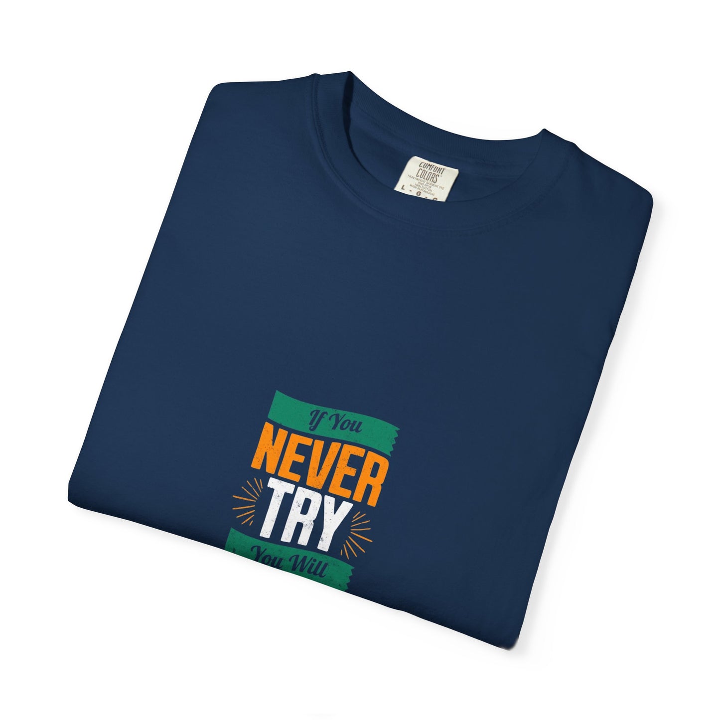 T-Shirt — Vintage-Inspired 'Never' Graphic Tee (Green & Orange)