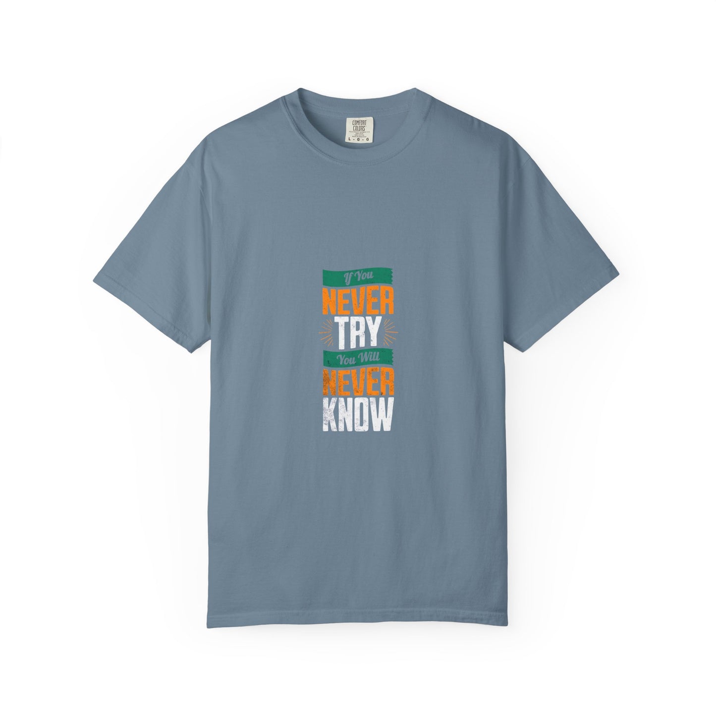 T-Shirt — Vintage-Inspired 'Never' Graphic Tee (Green & Orange)